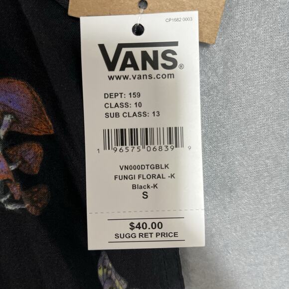 NWT Vans Shirt Mens Small Black Mushrooms Button Up Short Sleeve Skater Grunge - Picture 6 of 9